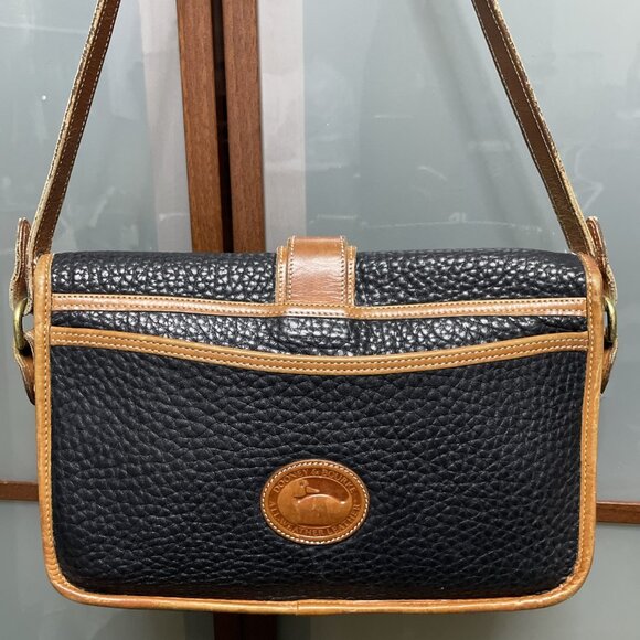 Dooney Bourke Vintage Equestrian AWL Leather Black & Tan Shoulder Bag Crossbody - Picture 4 of 16